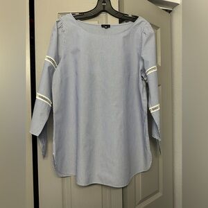 Talbots Light Blue and White Striped Tunic with Lace Insets